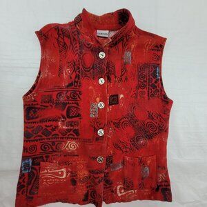Chico's Vintage Vest Women's S Red Abstract Art-to-Wear Buttons Pockets Rare